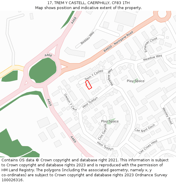 17, TREM Y CASTELL, CAERPHILLY, CF83 1TH: Location map and indicative extent of plot