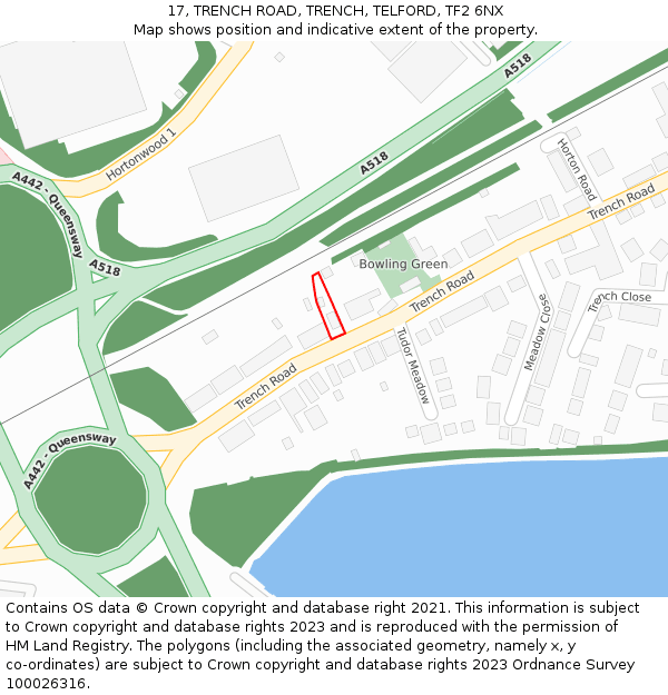 17, TRENCH ROAD, TRENCH, TELFORD, TF2 6NX: Location map and indicative extent of plot