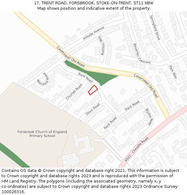 17, TRENT ROAD, FORSBROOK, STOKE-ON-TRENT, ST11 9BW: Location map and indicative extent of plot