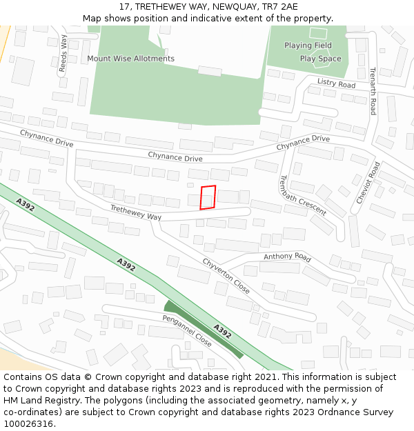 17, TRETHEWEY WAY, NEWQUAY, TR7 2AE: Location map and indicative extent of plot