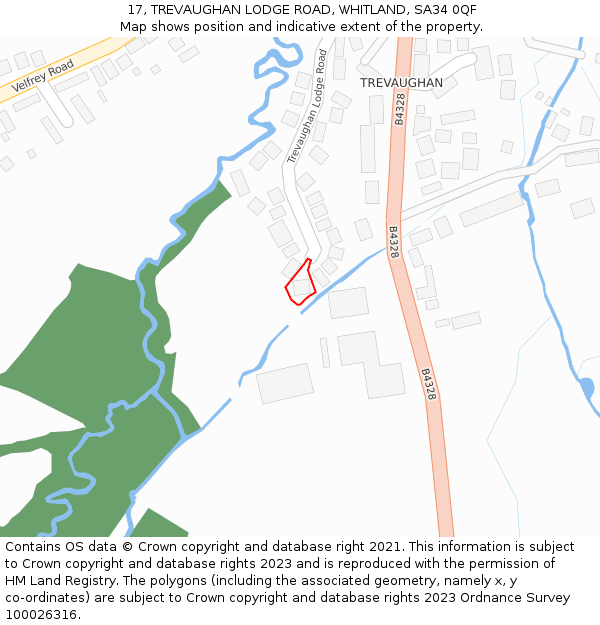 17, TREVAUGHAN LODGE ROAD, WHITLAND, SA34 0QF: Location map and indicative extent of plot
