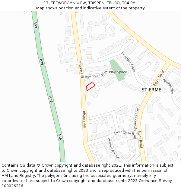 17, TREWORGAN VIEW, TRISPEN, TRURO, TR4 9AH: Location map and indicative extent of plot