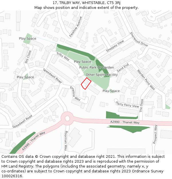 17, TRILBY WAY, WHITSTABLE, CT5 3RJ: Location map and indicative extent of plot