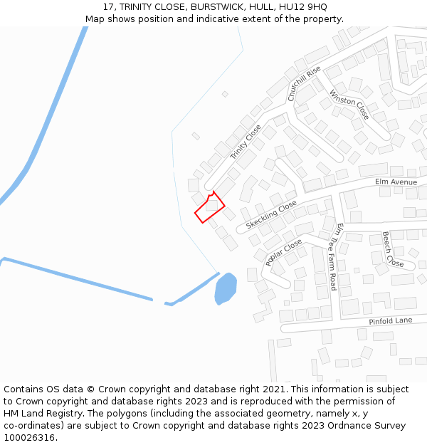 17, TRINITY CLOSE, BURSTWICK, HULL, HU12 9HQ: Location map and indicative extent of plot