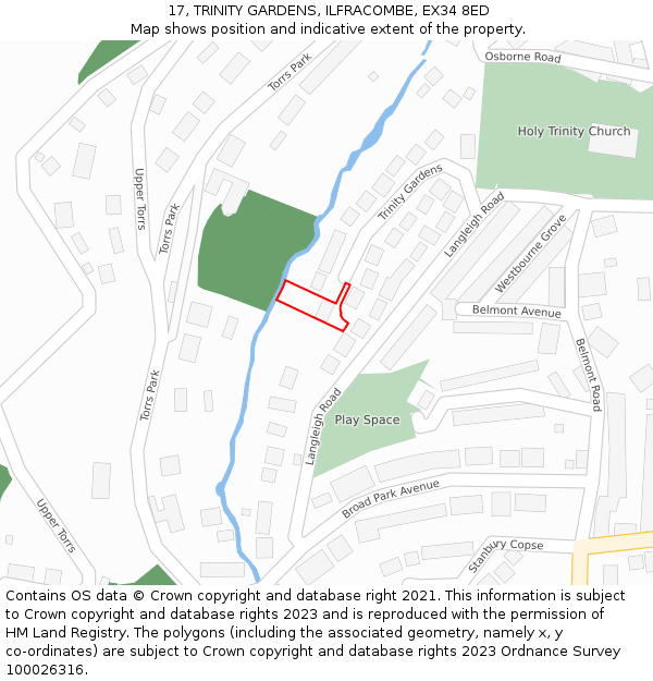 17, TRINITY GARDENS, ILFRACOMBE, EX34 8ED: Location map and indicative extent of plot