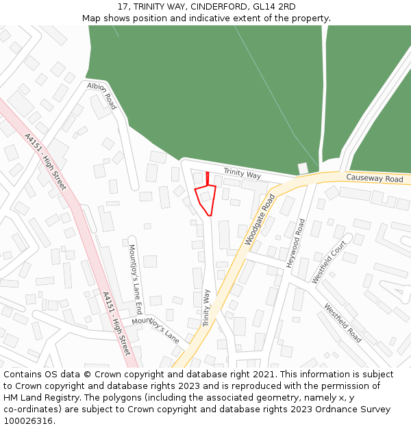 17, TRINITY WAY, CINDERFORD, GL14 2RD: Location map and indicative extent of plot