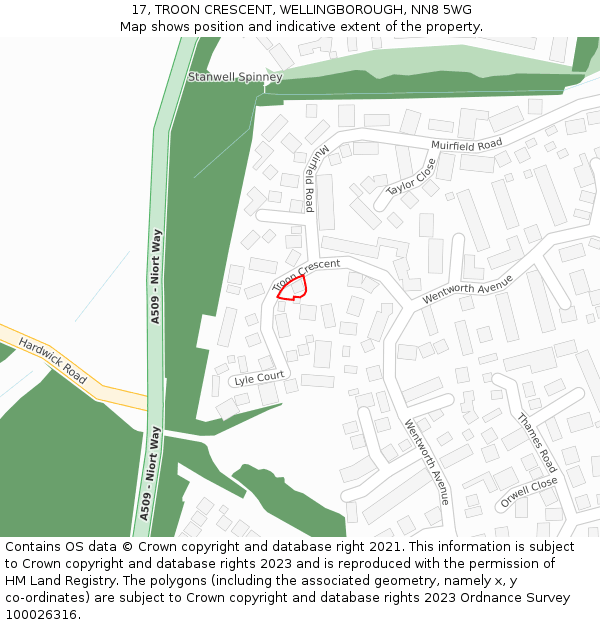 17, TROON CRESCENT, WELLINGBOROUGH, NN8 5WG: Location map and indicative extent of plot