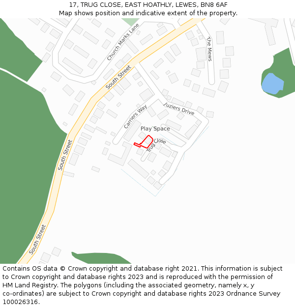 17, TRUG CLOSE, EAST HOATHLY, LEWES, BN8 6AF: Location map and indicative extent of plot