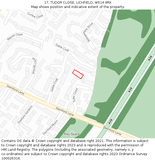 17, TUDOR CLOSE, LICHFIELD, WS14 9RX: Location map and indicative extent of plot