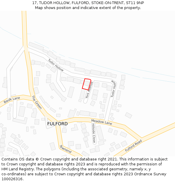 17, TUDOR HOLLOW, FULFORD, STOKE-ON-TRENT, ST11 9NP: Location map and indicative extent of plot
