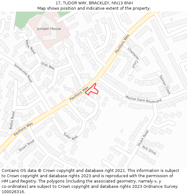 17, TUDOR WAY, BRACKLEY, NN13 6NH: Location map and indicative extent of plot