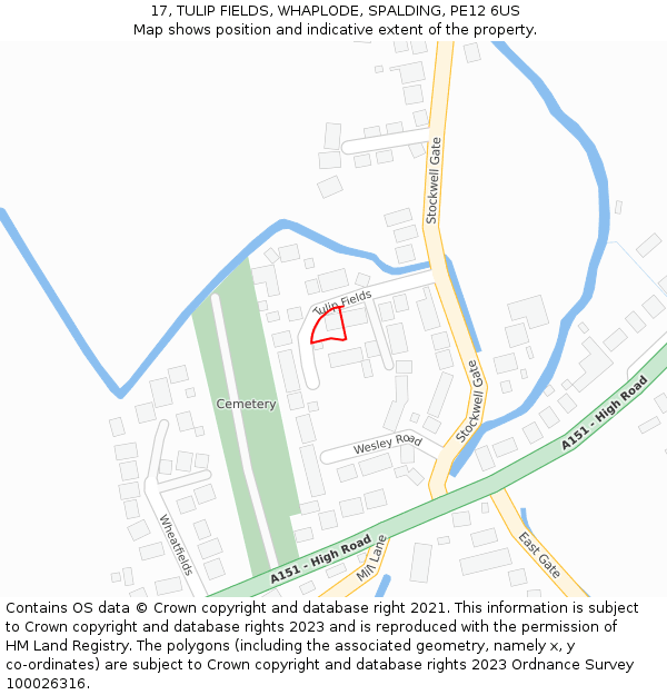 17, TULIP FIELDS, WHAPLODE, SPALDING, PE12 6US: Location map and indicative extent of plot