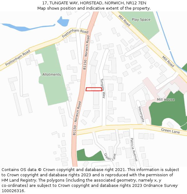 17, TUNGATE WAY, HORSTEAD, NORWICH, NR12 7EN: Location map and indicative extent of plot