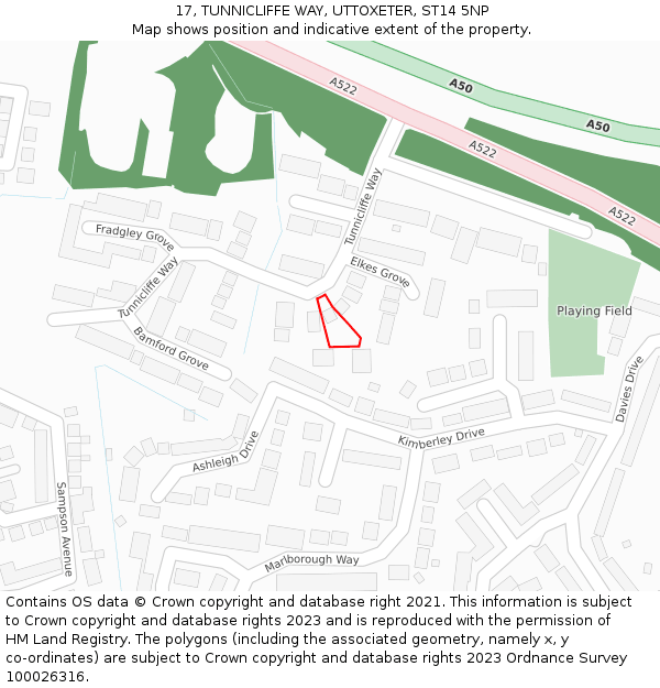 17, TUNNICLIFFE WAY, UTTOXETER, ST14 5NP: Location map and indicative extent of plot