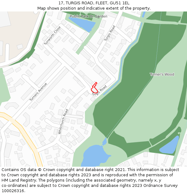 17, TURGIS ROAD, FLEET, GU51 1EL: Location map and indicative extent of plot