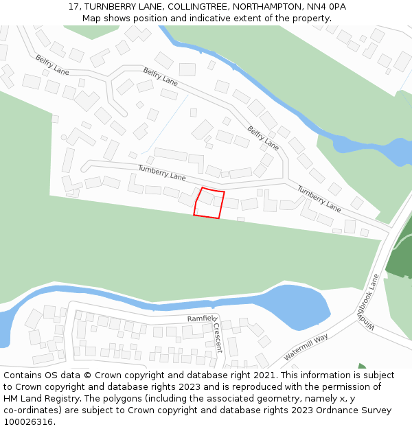 17, TURNBERRY LANE, COLLINGTREE, NORTHAMPTON, NN4 0PA: Location map and indicative extent of plot