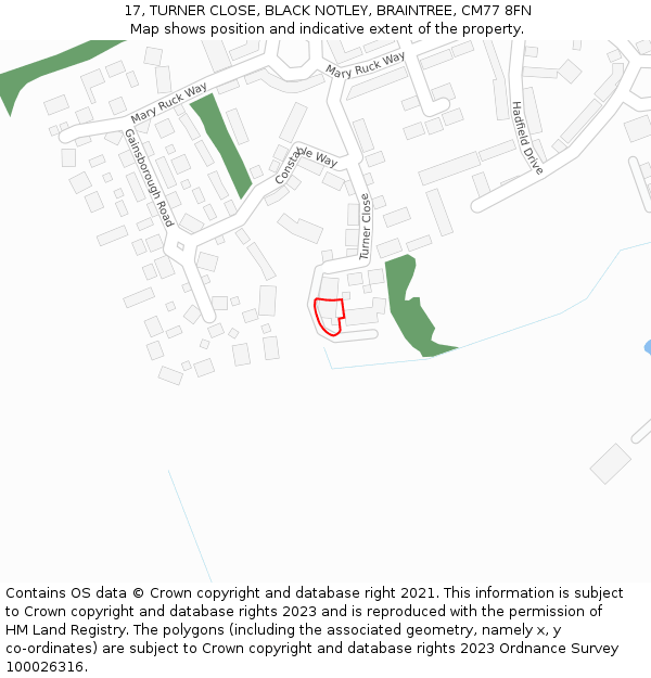 17, TURNER CLOSE, BLACK NOTLEY, BRAINTREE, CM77 8FN: Location map and indicative extent of plot