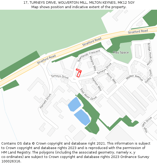 17, TURNEYS DRIVE, WOLVERTON MILL, MILTON KEYNES, MK12 5GY: Location map and indicative extent of plot