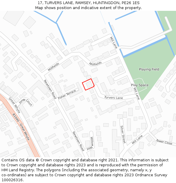 17, TURVERS LANE, RAMSEY, HUNTINGDON, PE26 1ES: Location map and indicative extent of plot