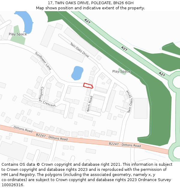 17, TWIN OAKS DRIVE, POLEGATE, BN26 6GH: Location map and indicative extent of plot
