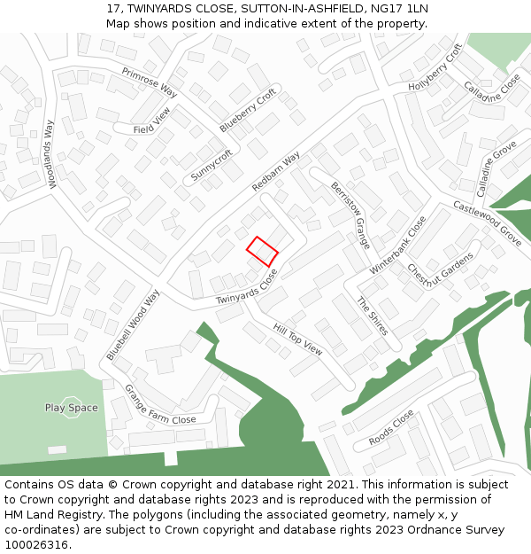 17, TWINYARDS CLOSE, SUTTON-IN-ASHFIELD, NG17 1LN: Location map and indicative extent of plot