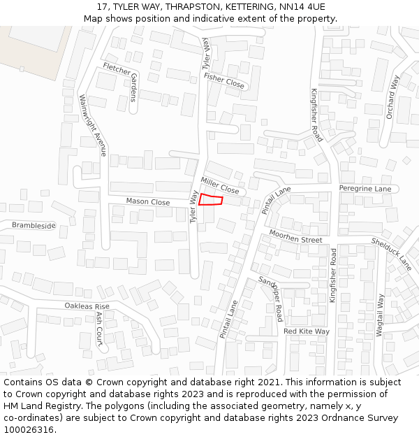 17, TYLER WAY, THRAPSTON, KETTERING, NN14 4UE: Location map and indicative extent of plot