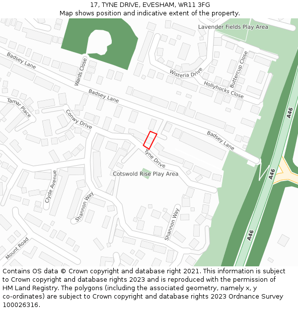 17, TYNE DRIVE, EVESHAM, WR11 3FG: Location map and indicative extent of plot