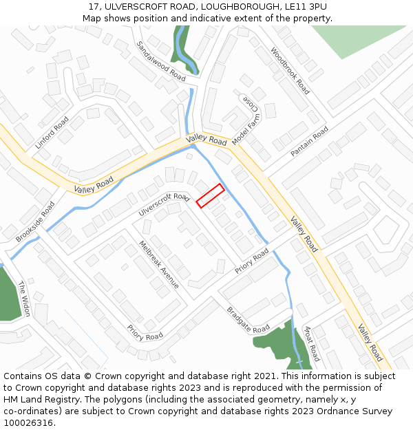 17, ULVERSCROFT ROAD, LOUGHBOROUGH, LE11 3PU: Location map and indicative extent of plot