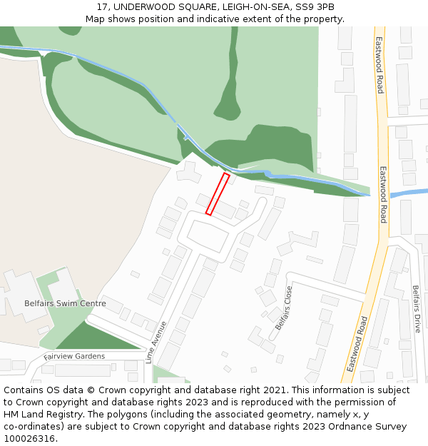 17, UNDERWOOD SQUARE, LEIGH-ON-SEA, SS9 3PB: Location map and indicative extent of plot