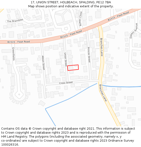 17, UNION STREET, HOLBEACH, SPALDING, PE12 7BA: Location map and indicative extent of plot