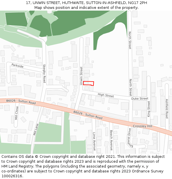 17, UNWIN STREET, HUTHWAITE, SUTTON-IN-ASHFIELD, NG17 2PH: Location map and indicative extent of plot