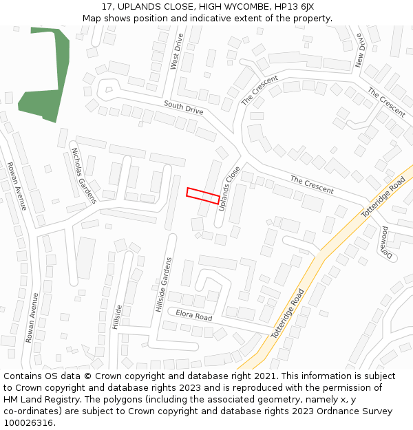 17, UPLANDS CLOSE, HIGH WYCOMBE, HP13 6JX: Location map and indicative extent of plot