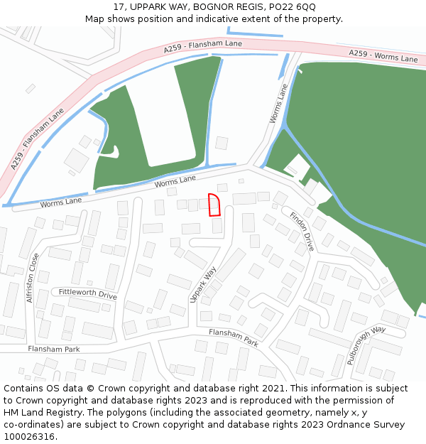 17, UPPARK WAY, BOGNOR REGIS, PO22 6QQ: Location map and indicative extent of plot