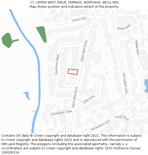 17, UPPER WEST DRIVE, FERRING, WORTHING, BN12 5RG: Location map and indicative extent of plot