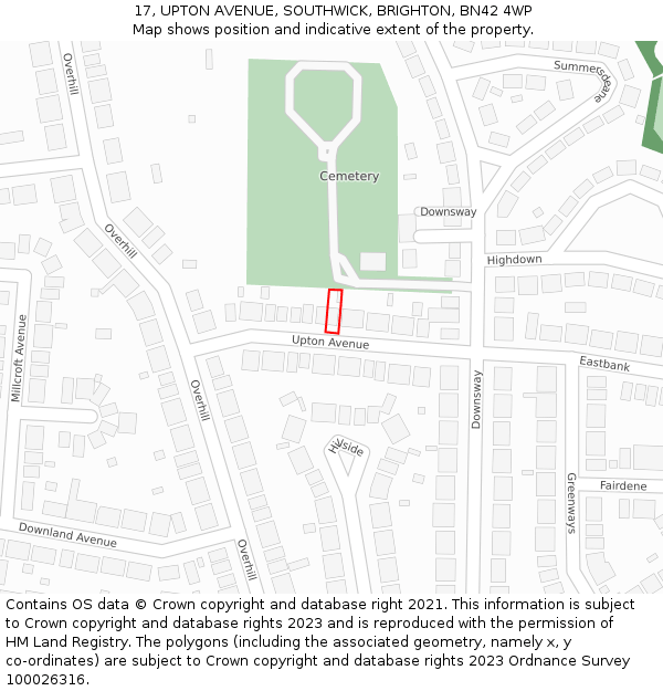 17, UPTON AVENUE, SOUTHWICK, BRIGHTON, BN42 4WP: Location map and indicative extent of plot