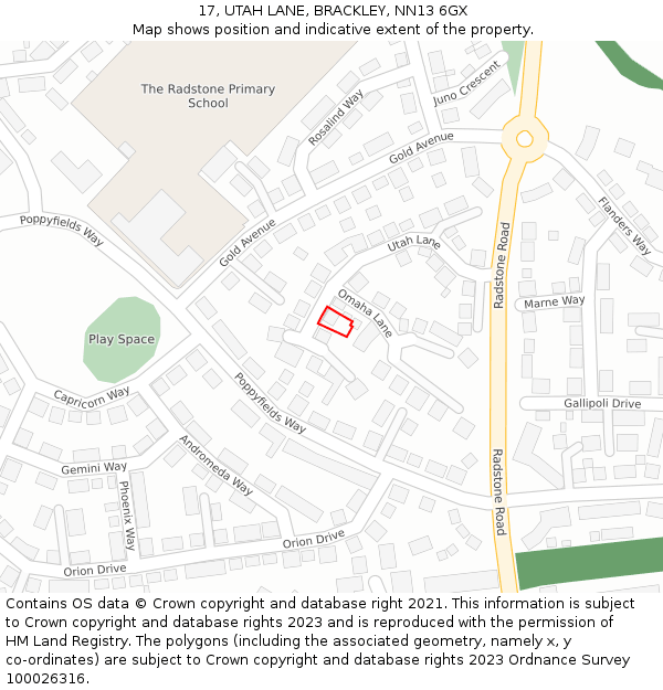 17, UTAH LANE, BRACKLEY, NN13 6GX: Location map and indicative extent of plot