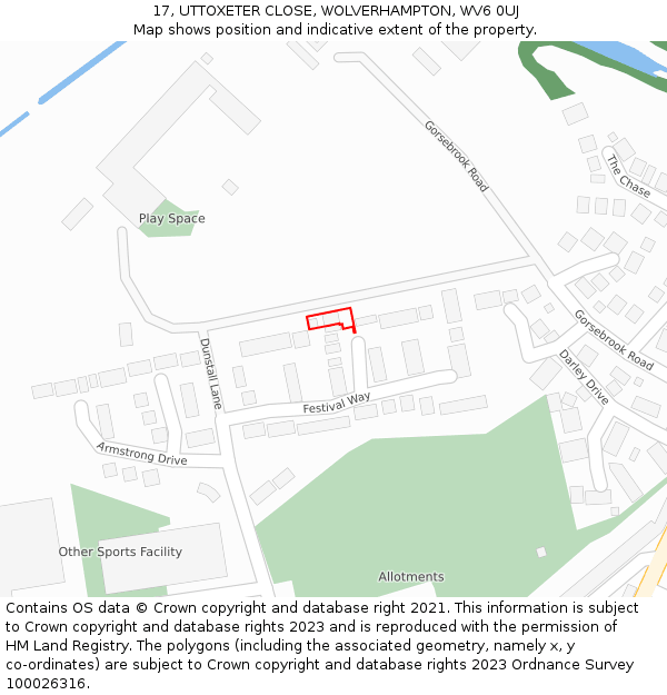 17, UTTOXETER CLOSE, WOLVERHAMPTON, WV6 0UJ: Location map and indicative extent of plot