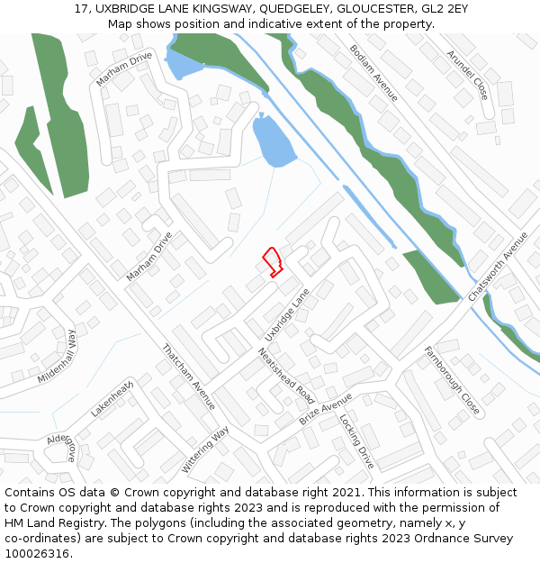 17, UXBRIDGE LANE KINGSWAY, QUEDGELEY, GLOUCESTER, GL2 2EY: Location map and indicative extent of plot