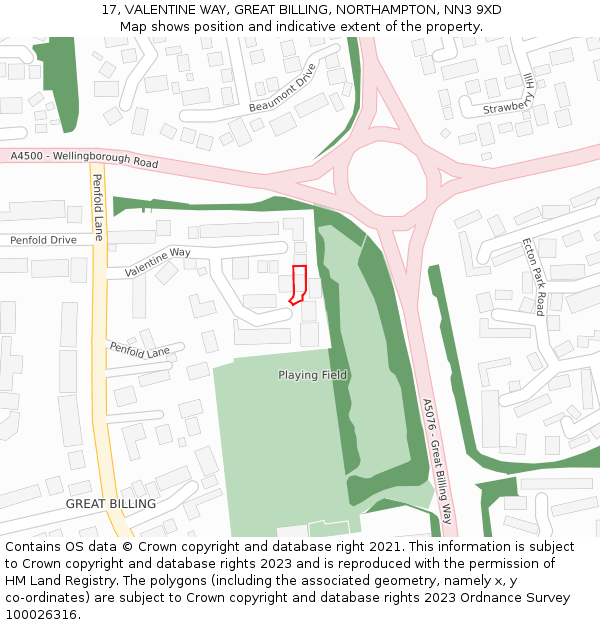 17, VALENTINE WAY, GREAT BILLING, NORTHAMPTON, NN3 9XD: Location map and indicative extent of plot