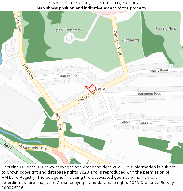 17, VALLEY CRESCENT, CHESTERFIELD, S41 0EY: Location map and indicative extent of plot