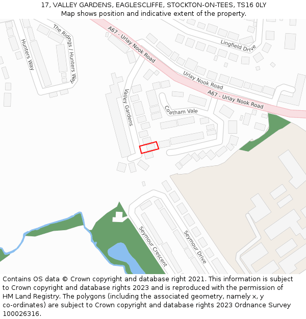 17, VALLEY GARDENS, EAGLESCLIFFE, STOCKTON-ON-TEES, TS16 0LY: Location map and indicative extent of plot