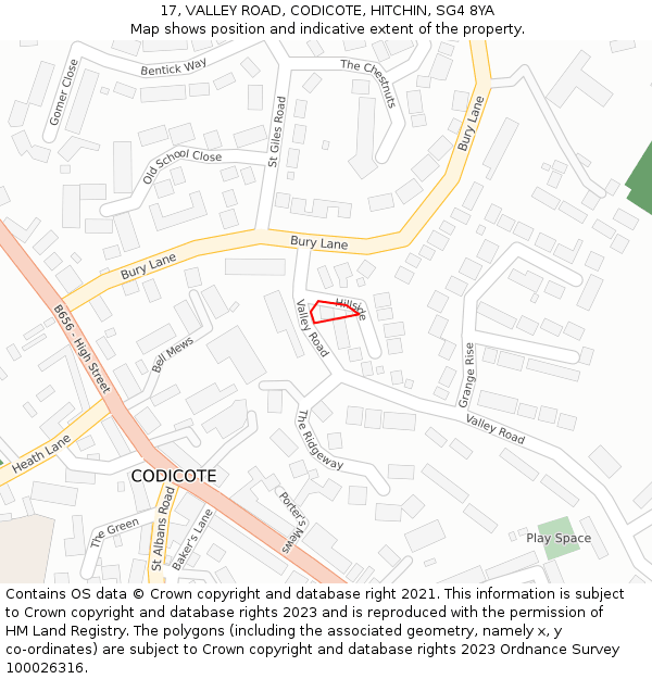 17, VALLEY ROAD, CODICOTE, HITCHIN, SG4 8YA: Location map and indicative extent of plot