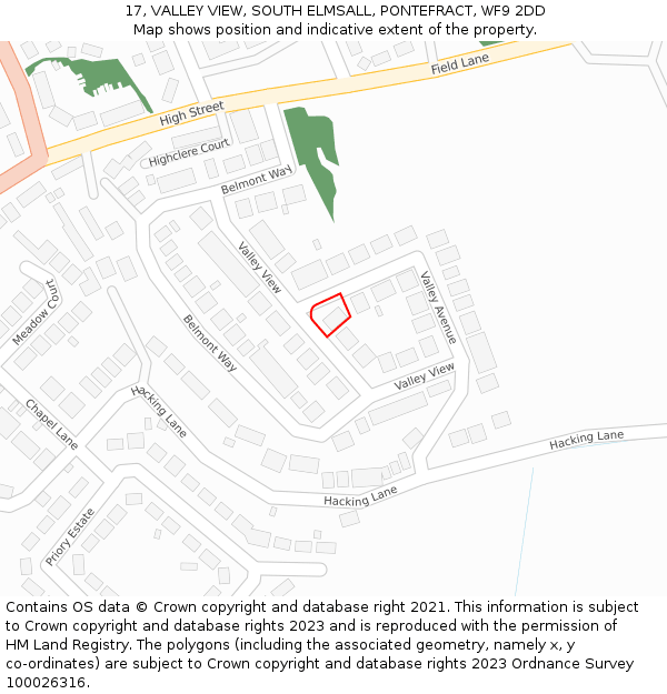 17, VALLEY VIEW, SOUTH ELMSALL, PONTEFRACT, WF9 2DD: Location map and indicative extent of plot