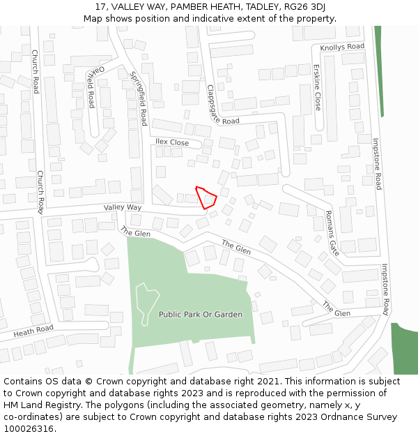 17, VALLEY WAY, PAMBER HEATH, TADLEY, RG26 3DJ: Location map and indicative extent of plot