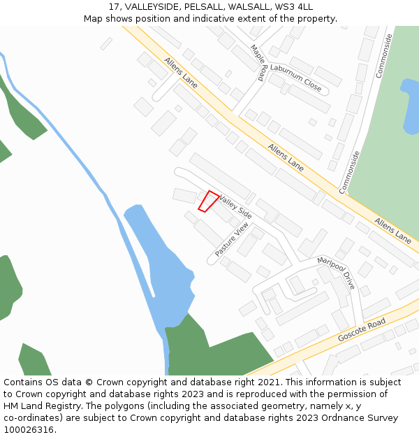 17, VALLEYSIDE, PELSALL, WALSALL, WS3 4LL: Location map and indicative extent of plot