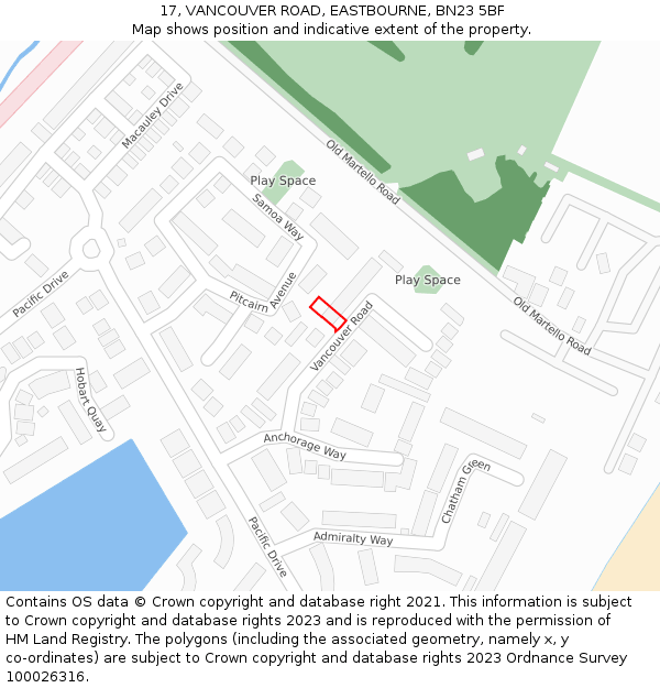 17, VANCOUVER ROAD, EASTBOURNE, BN23 5BF: Location map and indicative extent of plot