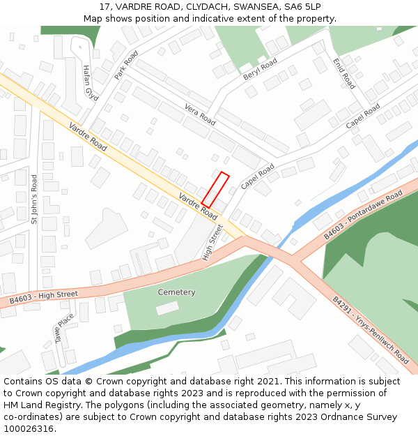 17, VARDRE ROAD, CLYDACH, SWANSEA, SA6 5LP: Location map and indicative extent of plot