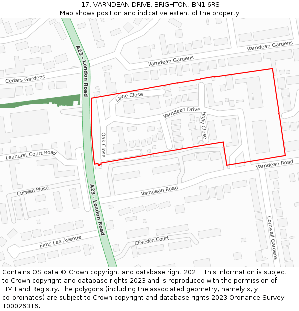 17, VARNDEAN DRIVE, BRIGHTON, BN1 6RS: Location map and indicative extent of plot
