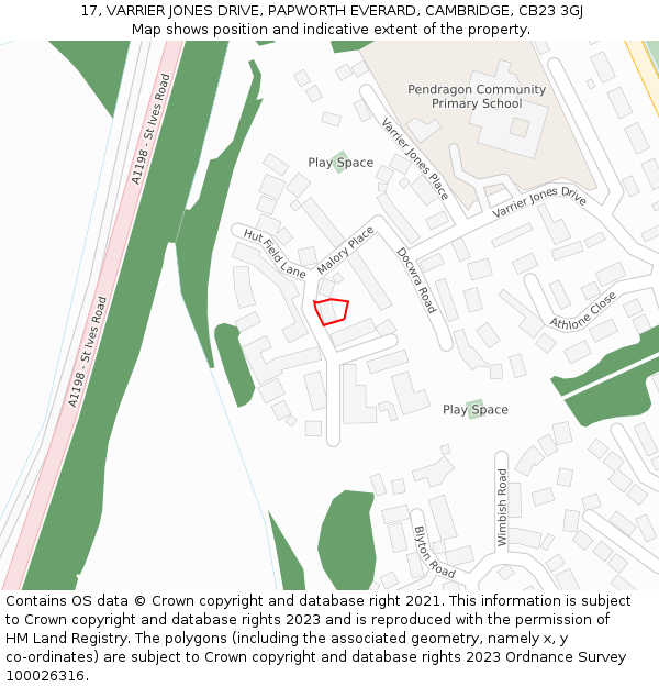 17, VARRIER JONES DRIVE, PAPWORTH EVERARD, CAMBRIDGE, CB23 3GJ: Location map and indicative extent of plot