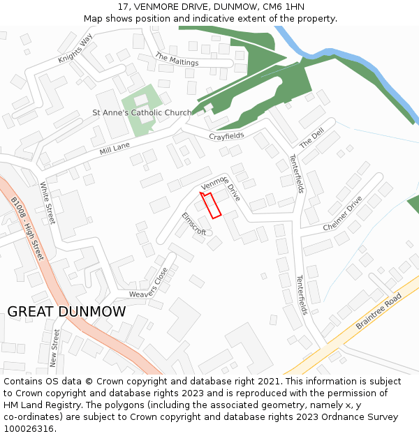 17, VENMORE DRIVE, DUNMOW, CM6 1HN: Location map and indicative extent of plot